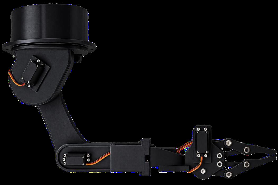 Side view of the arm with the gripper and wrist servos