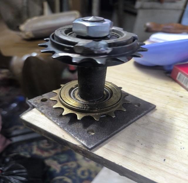 A bicycle sprocket mounted on a bearing