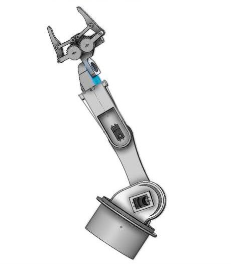 The 5-DOF arm assembly in SolidWorks
